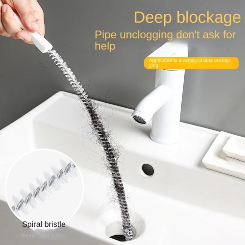 Escova flexível para desentupir canos – remove cabelo e sujidade do lavatório, duche e tubos