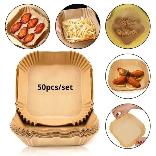 50 un Forros de papel descartáveis para Airfryer, redondos e antiaderentes — papel vegetal para assar