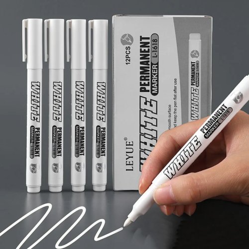 Spidol cat putih permanen tahan air, ujung 1 mm, untuk kain, kayu, kulit, logam – paket 1/2/3 buah