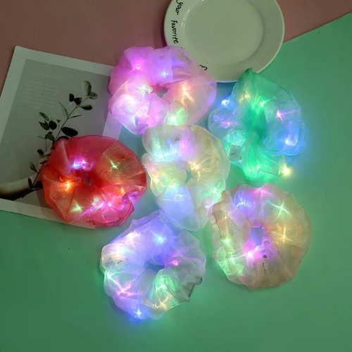 LED Light-Up Hair Scrunchie — Glow-in-the-Dark Elastic Hair Tie for Women, Party & Cosplay