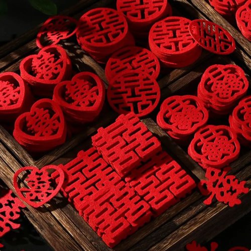 Adhesivos mini 'Doble Felicidad' 20/150 uds – Confeti chino rojo para boda, banquete y decoración de habitación nupcial