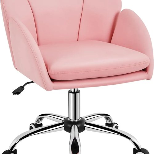 Silla de Escritorio en Forma de Pétalo, Giratoria, Tapizada en Cuero, con Reposabrazos, Silla Moderna para Mujeres en Rosa