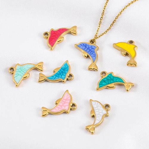 Bộ 2/6/10 mặt dây chuyền cá heo tráng men bằng thép không gỉ cho làm đồ trang sức DIY – charm cho vòng tay, dây chuyền, móc khóa và khuyên tai