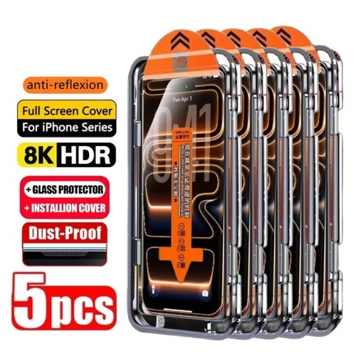Tempered glass screen protector for iPhone — HD, easy install — Compatible with iPhone 17 Pro Max/15/16/16e/14/13/12 mini/XR/XS/X/11/8/7/Plus/Air — Pack 1–5 pcs