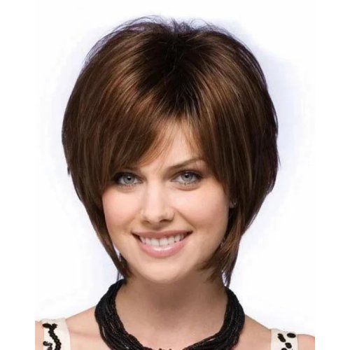 Women's natural brown straight wig, 12-inch (30 cm)