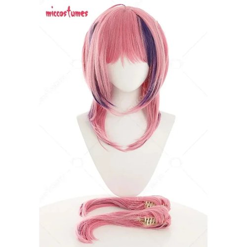 Peruca cosplay 25COS para mulher - rosa multicolor, sintética