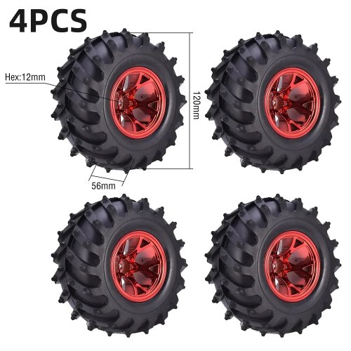 4 pzas Llantas Off-Road 120 mm Heavy Duty para Monster Truck con buje hexagonal 12 mm, resistentes al desgaste — upgrade para RC Crawler 1/10 Traxxas SCX10