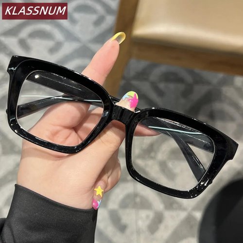 KLASSNUM Óculos mulher retro quadrado lentes transparentes anti-luz azul — leitura e computador