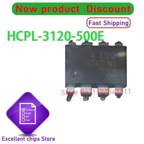 HCPL-3120-500E (HCPL-3120/A3120) SOP-8 optocoupler gate driver 2.5A — 1–30 pcs, 100% new original