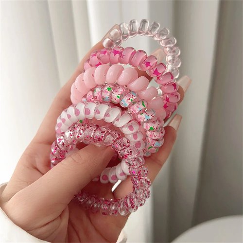 Elásticos de cabelo espiral coloridos (tipo fio telefónico) — gomas/ligas em jelly/resina para mulher e menina