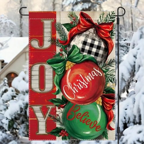Bandeira de jardim de Natal Joy and Faith – dupla face, poliéster impermeável para exterior, 1 unidade (apenas tecido)