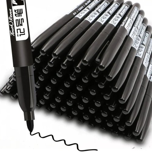 Set de 6 marcadores permanentes punta fina 1.5 mm, tinta resistente al agua — negro/azul/rojo