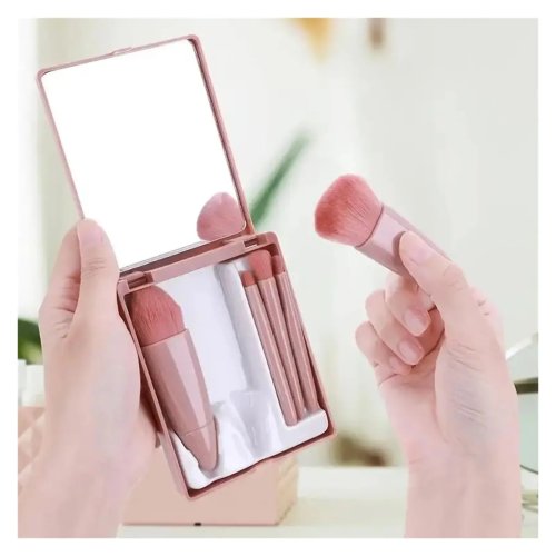 Conjunto 5 pincéis maquilhagem mini viagem com estojo e espelho — pincéis compactos para levar