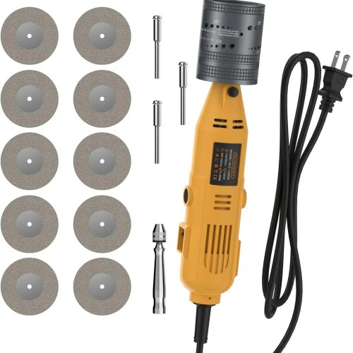 Aiguisoir pour électrodes tungstène TIG — kit 6 tailles, 10 angles, outil rotatif avec bloc de meulage plat, 10 meules diamantées et 3 mandrins CNC
