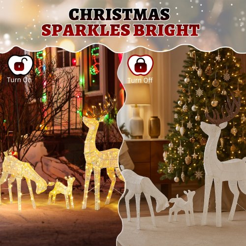 3er-Set leuchtende Rentier-Familie 1,5 m (5 ft) – weiße LED, Weihnachtsdeko für Innen & Außen, Haus und Garten