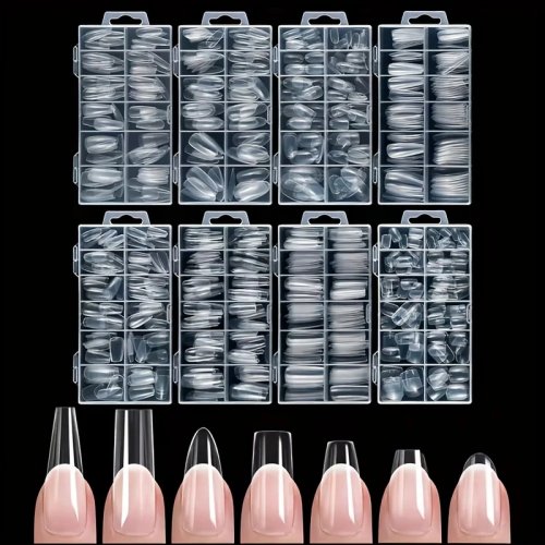 120 piezas de uñas postizas acrílicas transparentes press-on, varias formas (coffin/almendra/cuadrada/oval), 12 tallas, cobertura completa; para casa o salón, perfecto regalo de Navidad
