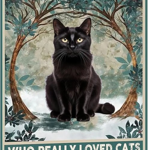 Placa de metal gato preto engraçada – "Era uma vez uma rapariga que adorava mesmo os gatos" – Decoração mural em metal, presente para mulheres e raparigas