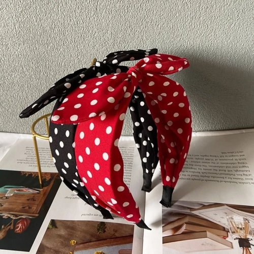 Women's wide bow headband - rabbit-ear polka dot hairband, Korean style