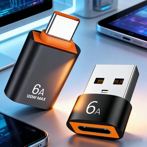 Adaptador OTG USB-C macho para USB-C fêmea 6A 120W, carregamento rápido e transferência de dados para MacBook, Samsung
