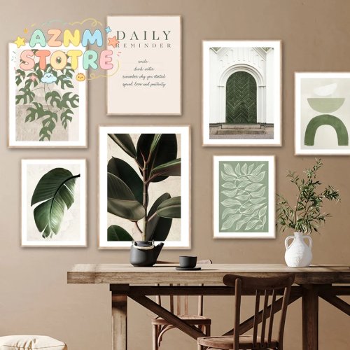 Green Monstera Leaves Botanical Door Poster | Boho Graphic Wall Art Print Canvas for Living Room