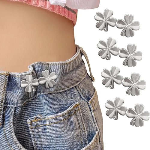 1 paire d'ajusteurs de taille trèfle 4 feuilles pour jeans – sans couture, bouton amovible pour pantalons et jupes