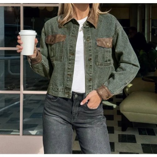 Manteau denim rétro femme — coupe loose slim gainante, manches longues, fermeture à boutons, style casual, nouvelle collection automne 2026