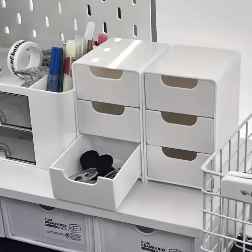 3-poziomowy organizer na biurko z szufladami — przenośne pudełko na przybory biurowe, biżuterię i kosmetyki