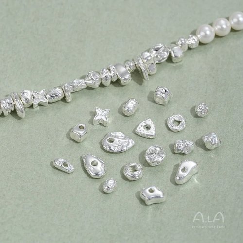 Cuentas al por mayor envueltas en cobre, plata de ley gruesa, piedra irregular, trébol de cuatro hojas, cuentas sueltas para pulseras DIY y septum