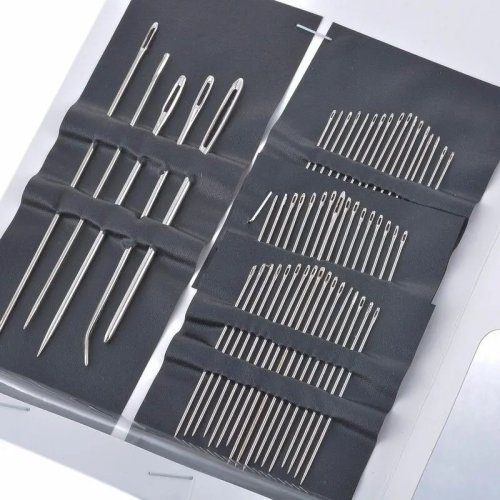 Conjunto de 55 agulhas de costura à mão em aço inoxidável, olho grande, vários tamanhos para bordados e trabalhos manuais