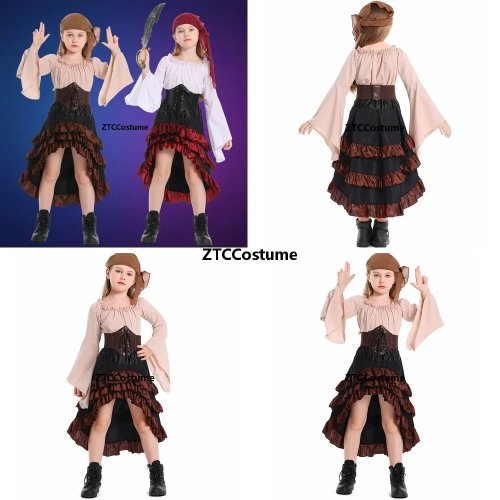 Déguisement Reine pirate femme - Ensemble top foulard et jupe médiévale pour Halloween, cosplay et soirée