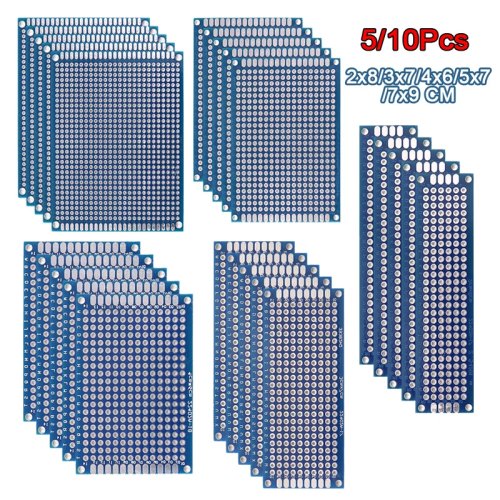 양면 PCB 프로토타입 보드(파랑) 5/10개 세트 — 2x8/3x7/4x6/5x7/7x9cm DIY 납땜용