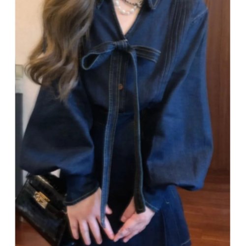 Ensemble denim femme 2 pièces style coréen – haut manches courtes et jupe, look rétro, mélange coton