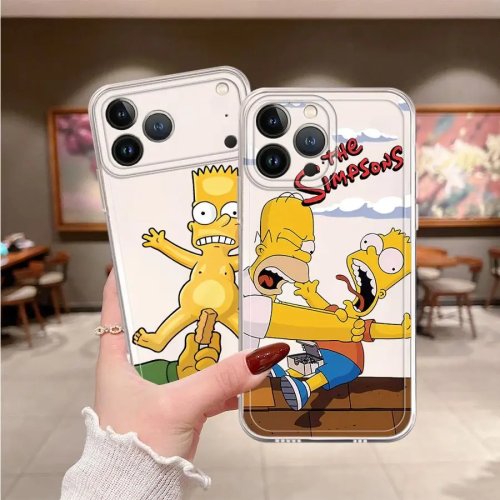 غطاء سيليكون ناعم بطبعة عائلة سمبسون لهواتف iPhone (متوافق مع 17 Pro Max/XS Max/15/16/13 Pro/11/12 Mini/14 Plus/XR)