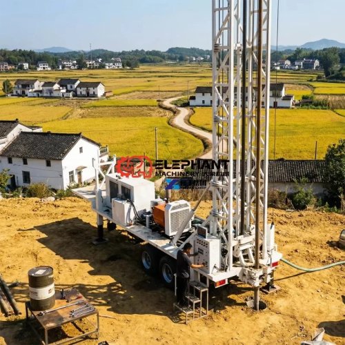 Wiertnica do studni wodnych z silnikiem diesla – mobilna na ciężarówce/przyczepie, do 800 m głębokości, wysoka wydajność (Henan, Chiny)