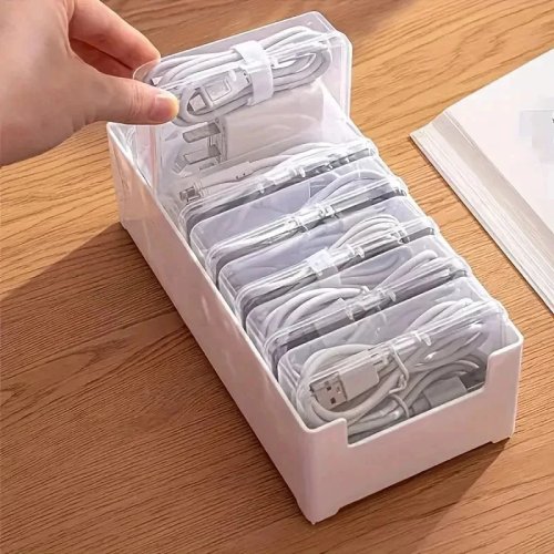 Mini pudełko na kable – organizer na biurko, zwijacz kabli i schowek na ładowarki, zestaw do kabli Apple
