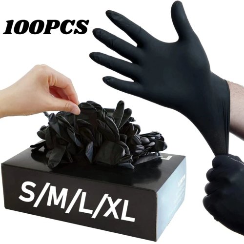 Schwarze Nitrilhandschuhe Einweg – latexfrei, strukturiert, für Arbeit, Mechaniker, Tattoo, Haarfärben & Beauty. Packung 10/20/50/100
