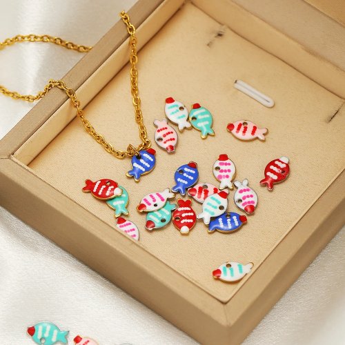 20 piezas Colgantes de Pez esmaltados en acero inoxidable multicolor para DIY — material para joyería infantil, pulseras y collares (Mayoreo)