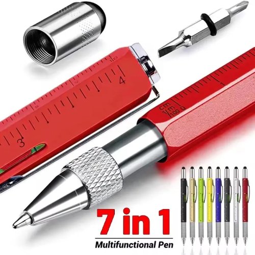 7‑in‑1 Multifunktionskugelschreiber mit kapazitivem Touch‑Stylus, nachfüllbarer Kugelschreiber & Druckbleistift, Schraubendreher, Lineal und Wasserwaage
