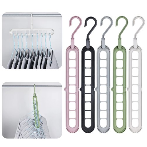 Cintre Pliable 9 Trous Gain de Place, Crochet Rotatif 360°, Plastique Renforcé, Double Mode de Suspension pour Placard