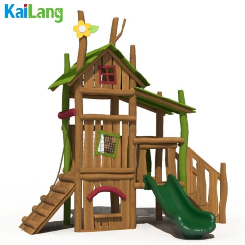 Juego infantil de madera para exterior con tobogán combinado – equipo de recreo para niños, diseño a medida para parques y jardines