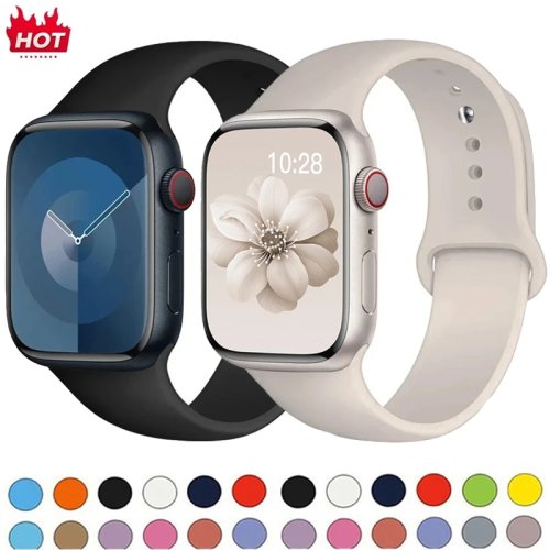 Bracelet sport en silicone pour Apple Watch — compatible 38/40/41/42/44/45/46/49 mm, compatible Series 11/10/9/8/7/6/5/SE/Ultra3