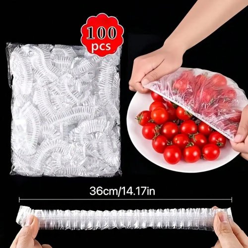 100 unidades Bolsas plásticas desechables y elásticas para cubrir alimentos – Fundas extensibles para cuencos/platos, complemento de cocina