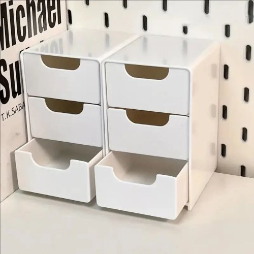 Organisateur de bureau 3 niveaux avec tiroirs – boîte de rangement en plastique pour fournitures, école et bureau (1 pièce)