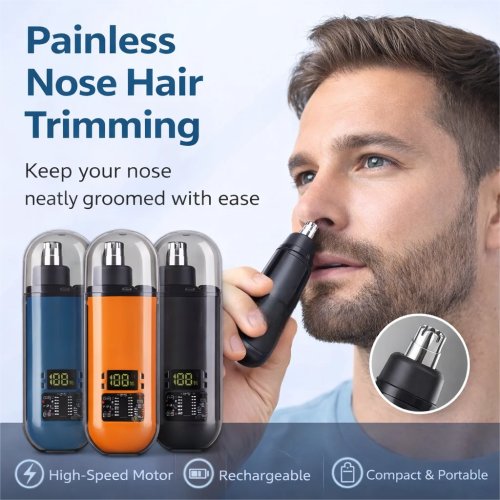 Aparador de pelos do nariz e orelhas recarregável USB para homem - mini portátil, carga rápida, baixo ruído, lavável