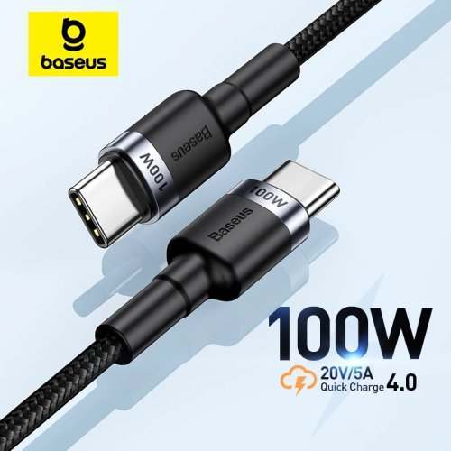 Cabo Baseus USB-C para USB-C PD 100W/5A carregamento rápido para iPhone 16/17, MacBook, Xiaomi, Samsung