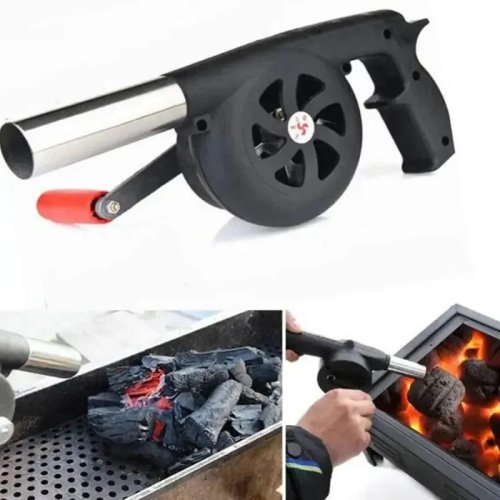 Ventoinha manual para churrasco com manivela — Soprador de ar portátil para camping e piquenique