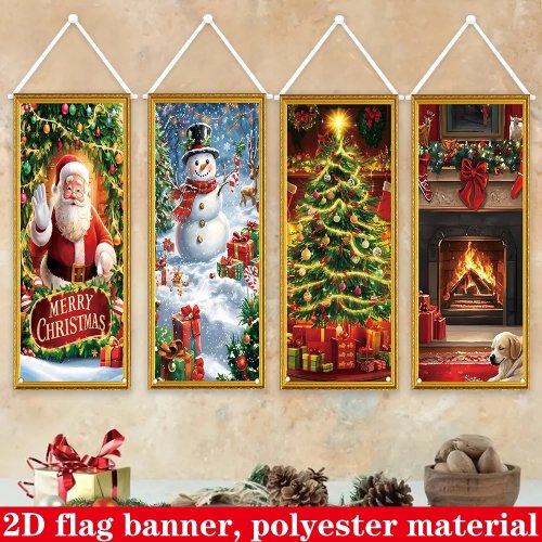 Zestaw 4 dużych płaskich girland/bannerów świątecznych 2D – 40×100 cm, składane i wytrzymałe, dekoracja ścienna i na imprezę