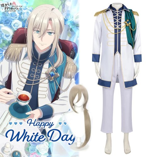 Renato di Rubini Anime Cosplay-Kostüm – weißer Uniform-Anzug mit Perücke, Herren (Erwachsene)