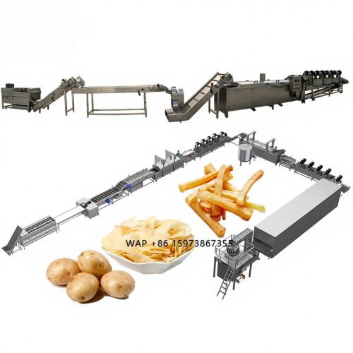 Linha de produção automática de batatas fritas e chips — máquina industrial de fritura
