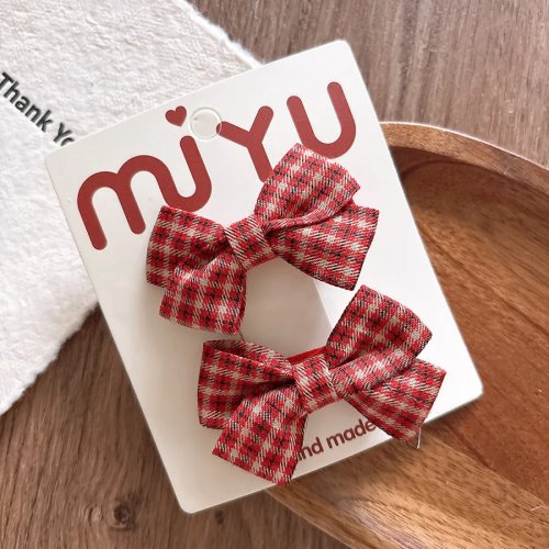 Pack 2 presilhas de cabelo com laço vermelho para menina - estilo princesa